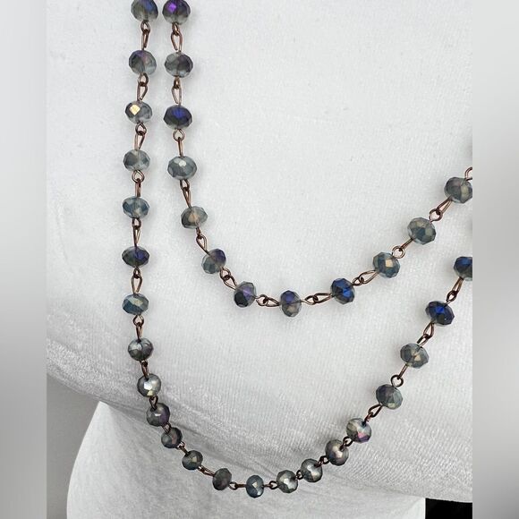 Jewelry - Gorgeous Long Sparkling Crystal Glass Blue Necklace 60” Layering/Wrap Piece